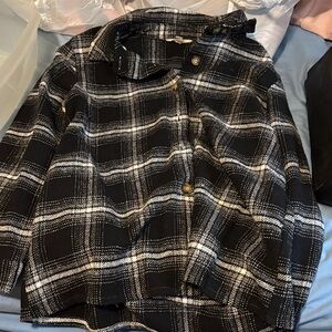 Chic Black and White Plaid Women's Blazer